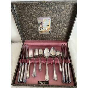 Kingston Silver plate 24 Pc Simeon And George Rogers Flatware Set With Case 1929